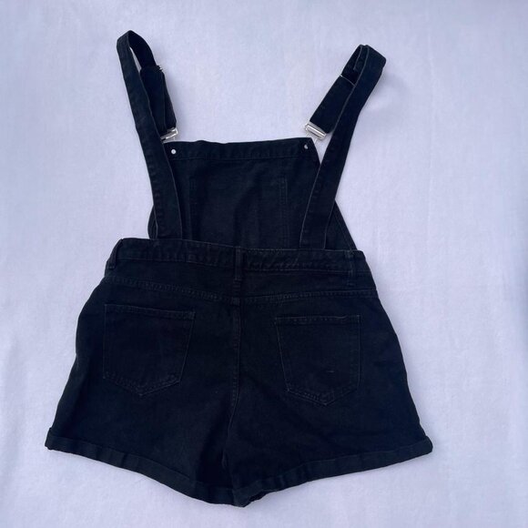 Black Denim Shein Jean Overall Shorts Size 0XL Fall Autumn Grunge Goth Emo Alt - Picture 2 of 6